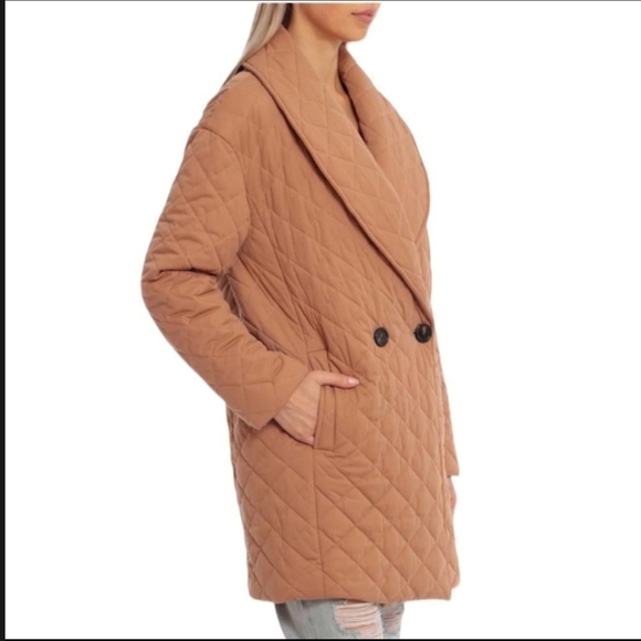 Avec Les Filles Quilted Double Breasted Peacoat Caramel Brown Coat Small - Picture 5 of 12